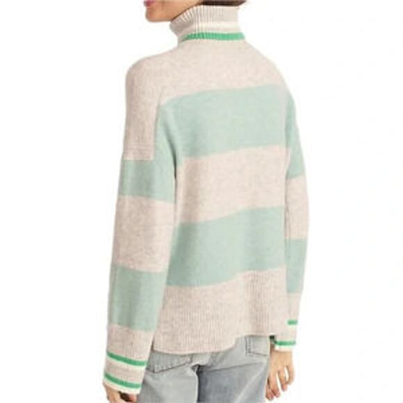 New J Crew S Green Gray Striped Turtleneck Sweater Supersoft Yarn Merino Alpaca - Picture 11 of 12